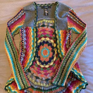 FOREVER 21 90s Inspired Rainbow Crocheted Button-Up Cardigan